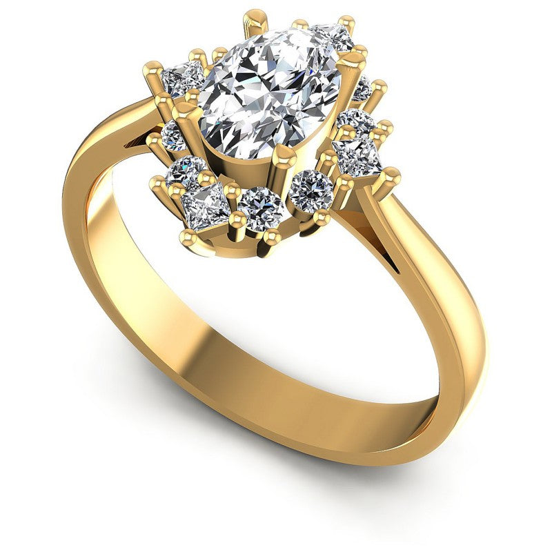 Oval And Princess And Round Cut Diamonds Halo Ring in 14KT White Gold