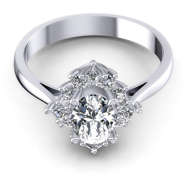 Oval And Princess And Round Cut Diamonds Halo Ring in 14KT Yellow Gold