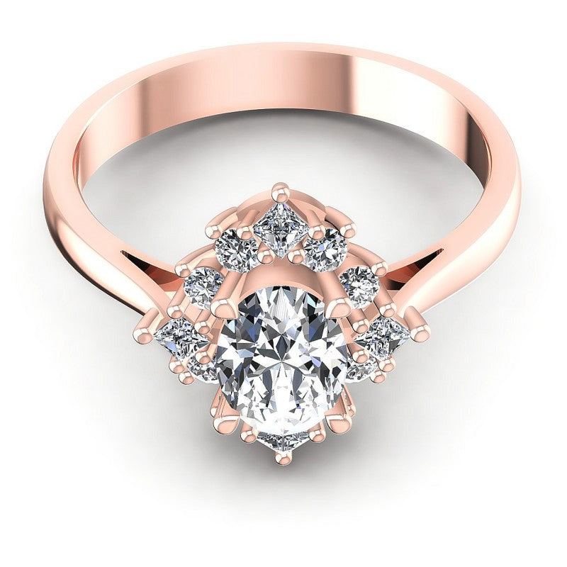 Oval And Princess And Round Cut Diamonds Halo Ring in 18KT Yellow Gold