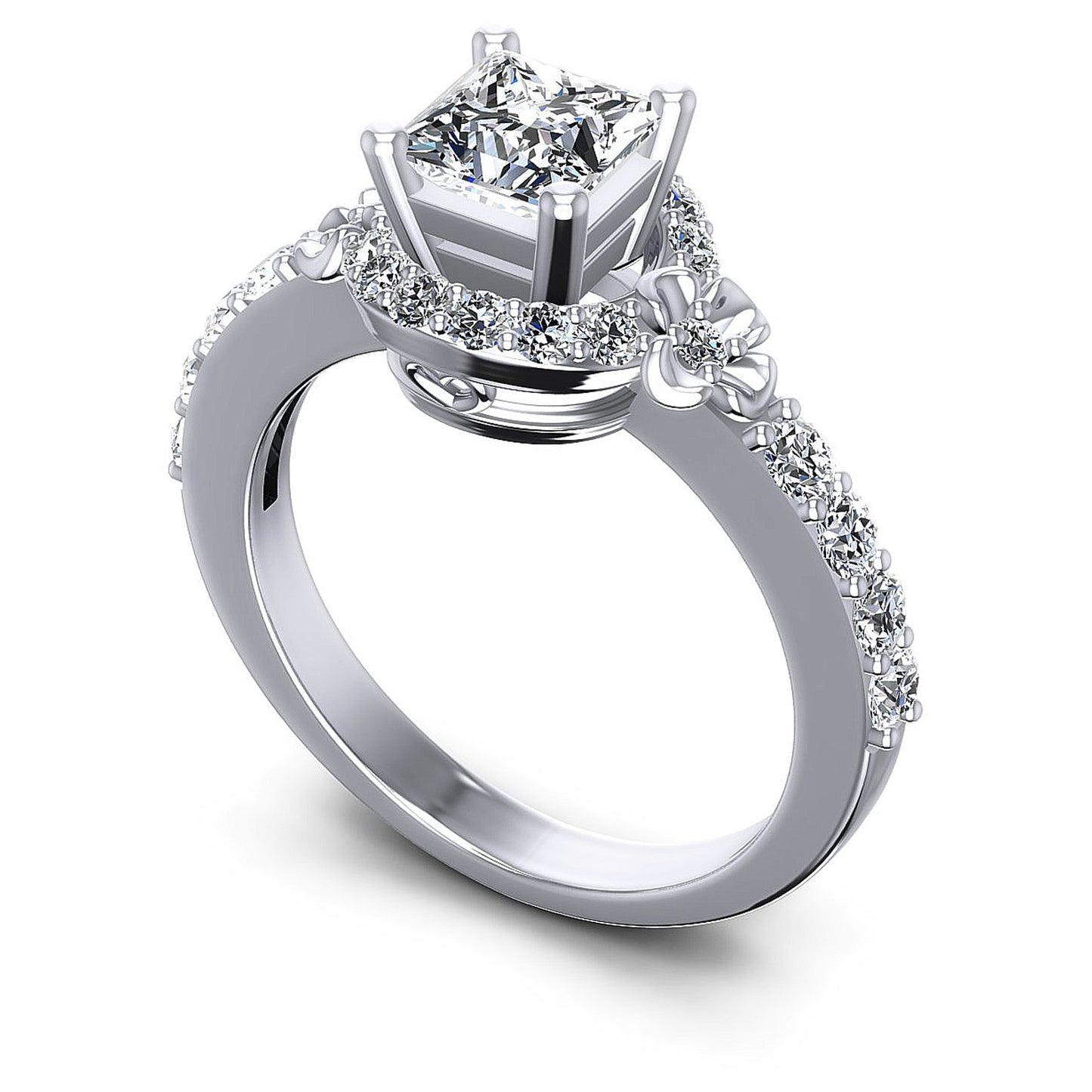 0.95CT Princess And Round Cut Diamonds Engagement Rings