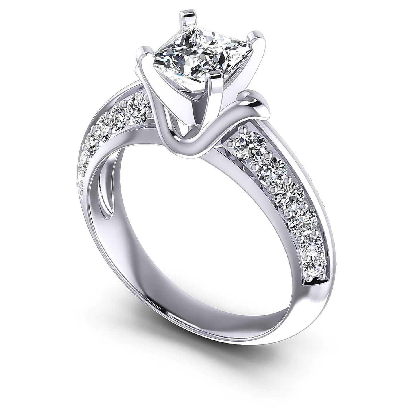 1.00CT Princess And Round Cut Diamonds Engagement Rings