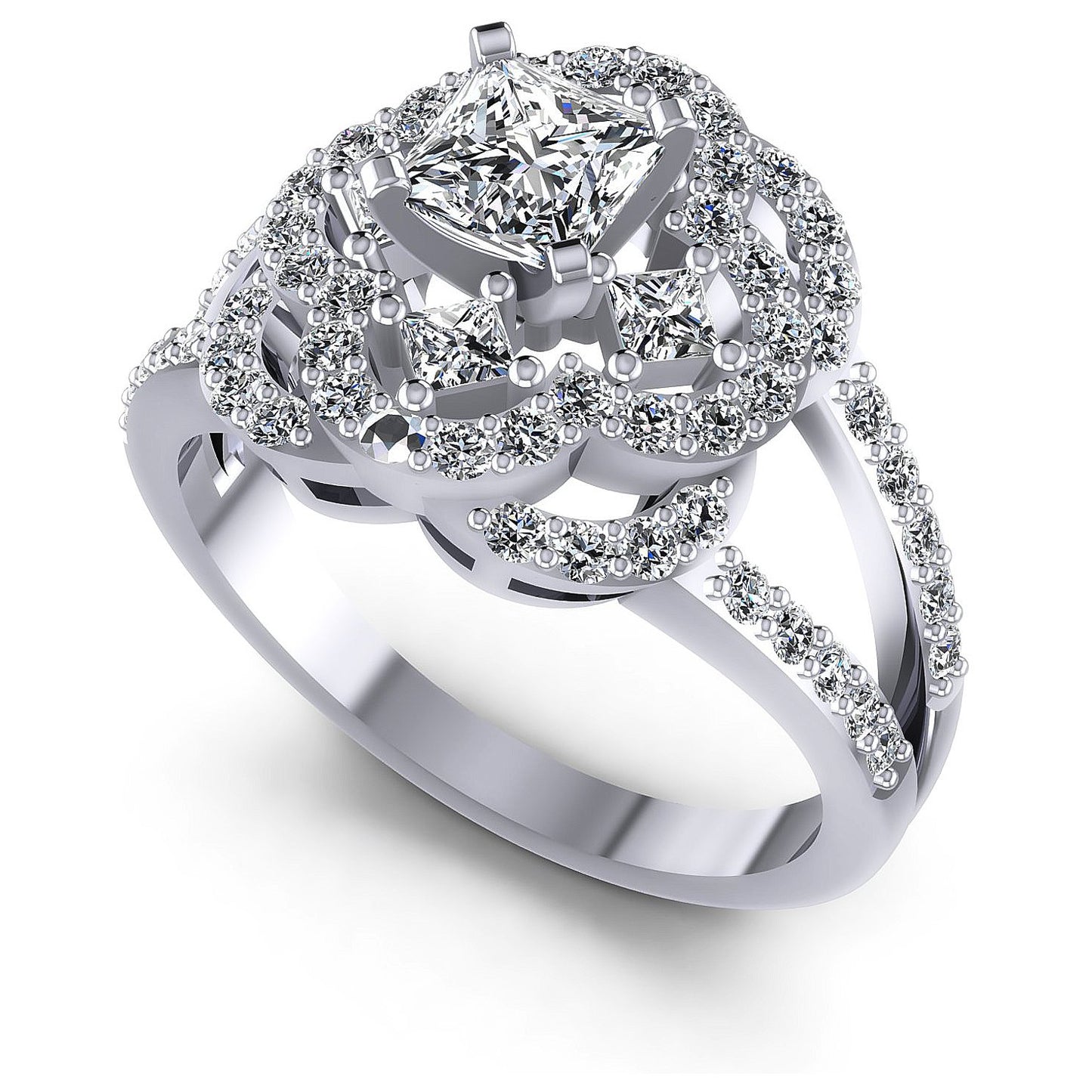 1.15CT Princess And Round Cut Diamonds Engagement Rings
