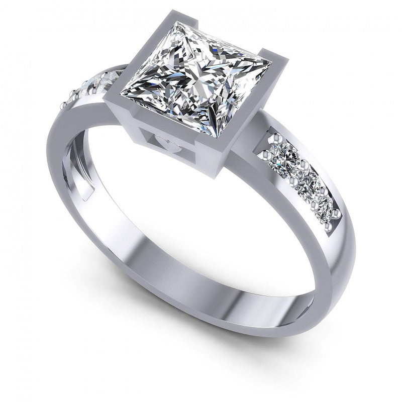 Princess and Round Diamonds 0.60CT Engagement Ring in 14KT White Gold