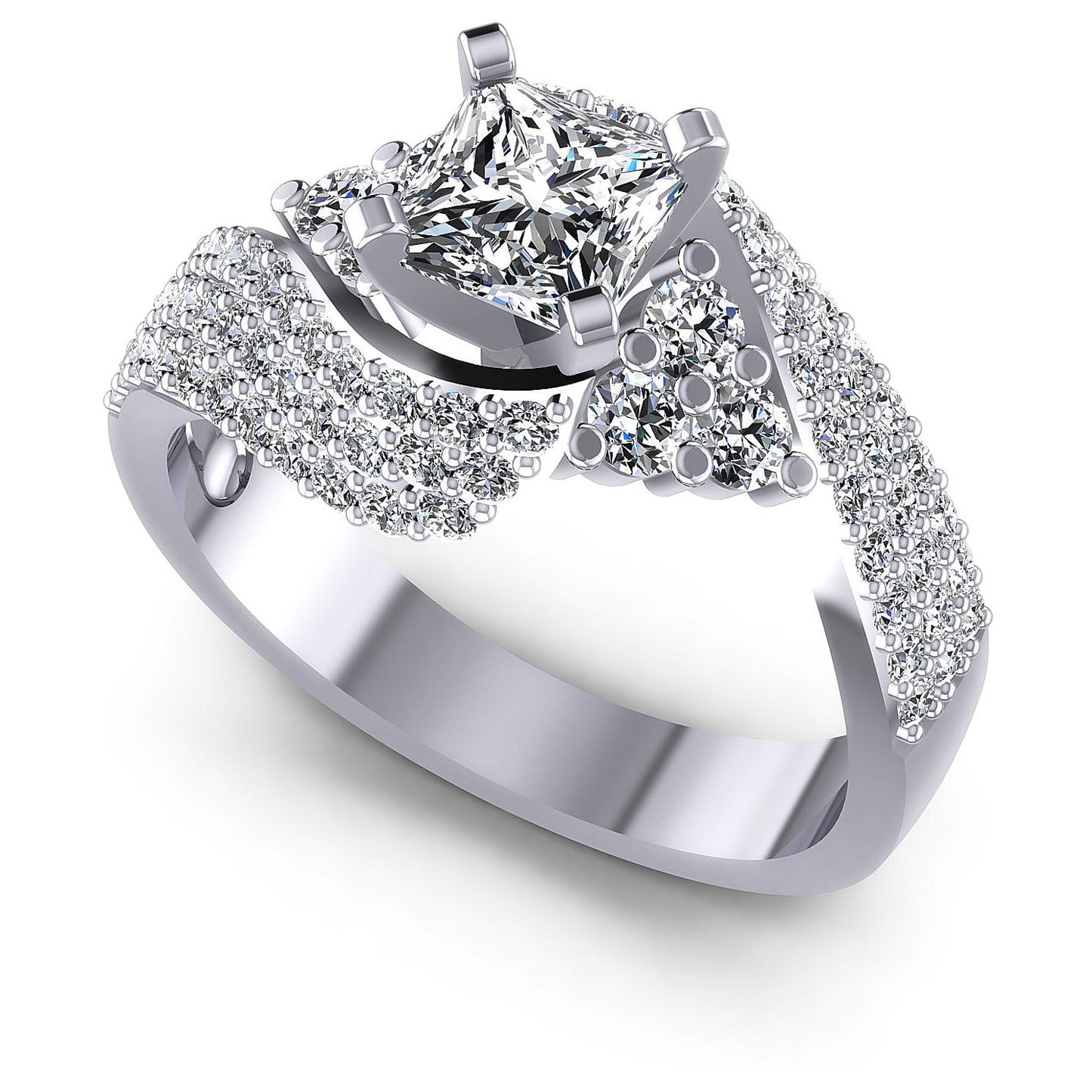 1.10CT Princess And Round Cut Diamonds Engagement Rings