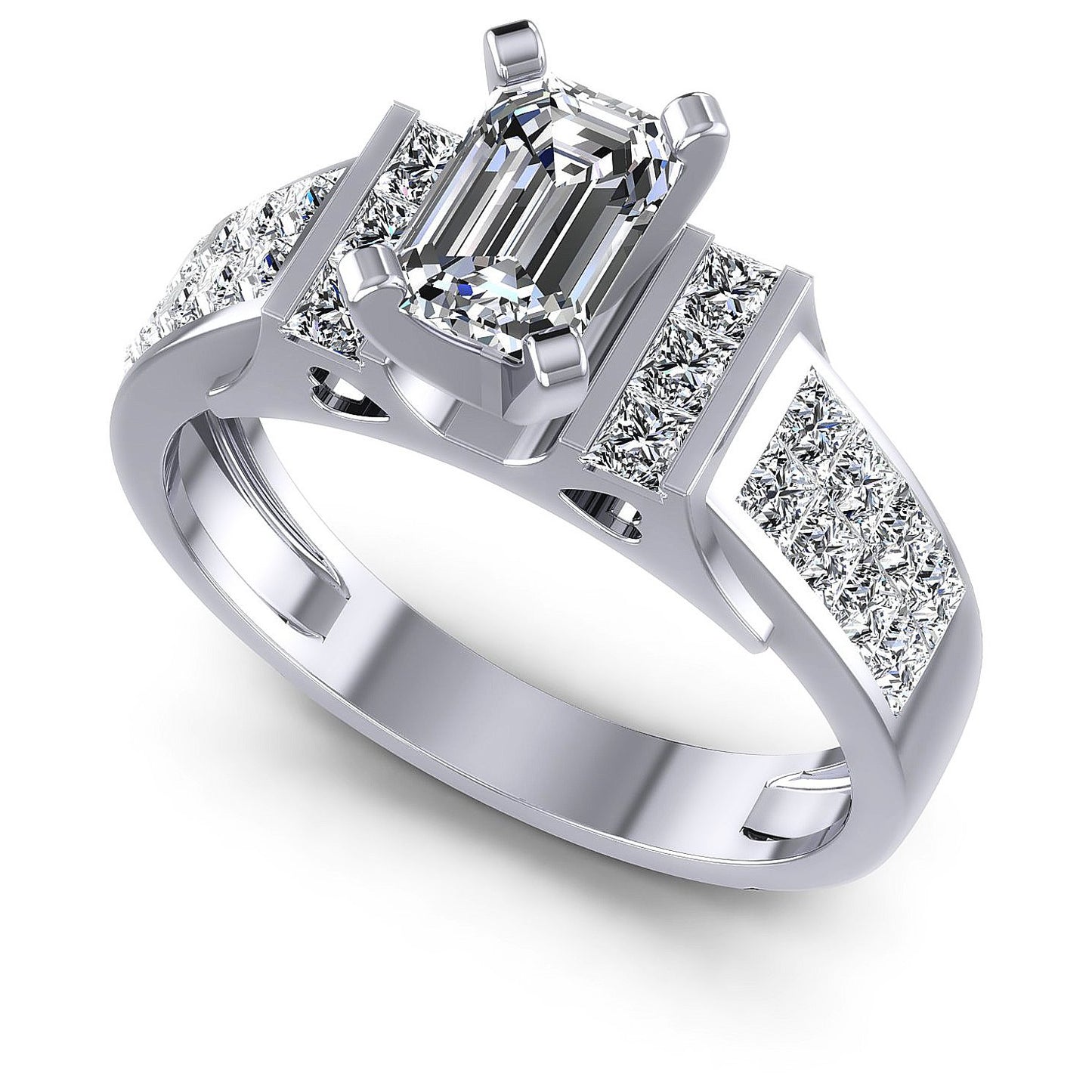 1.15CT Emerald And Princess Cut Diamonds Engagement Rings