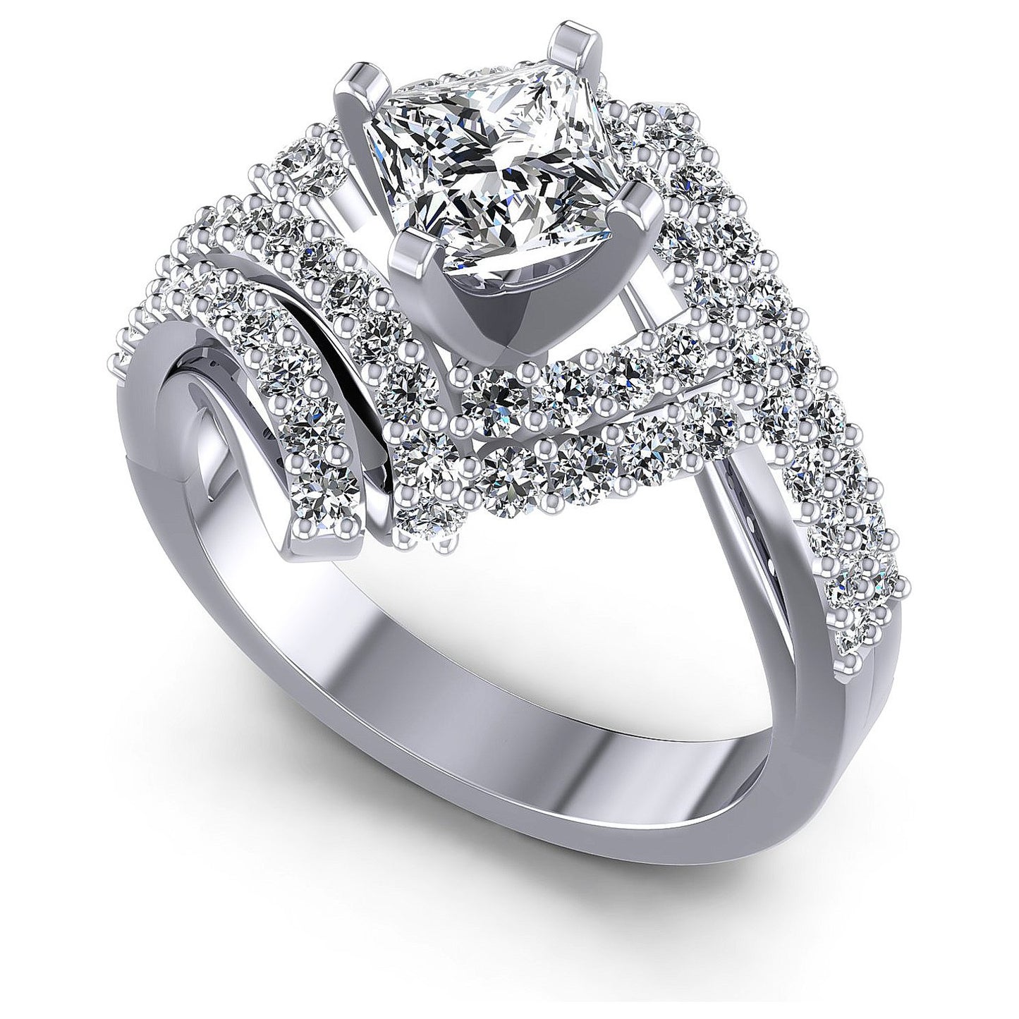 1.15CT Princess And Round Cut Diamonds Engagement Rings