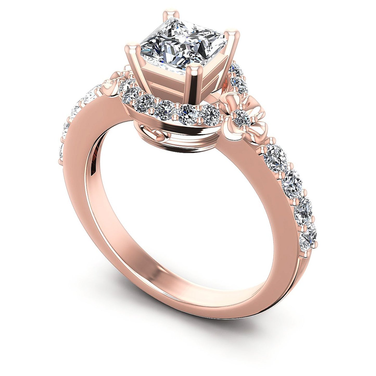0.95CT Princess And Round Cut Diamonds Engagement Rings