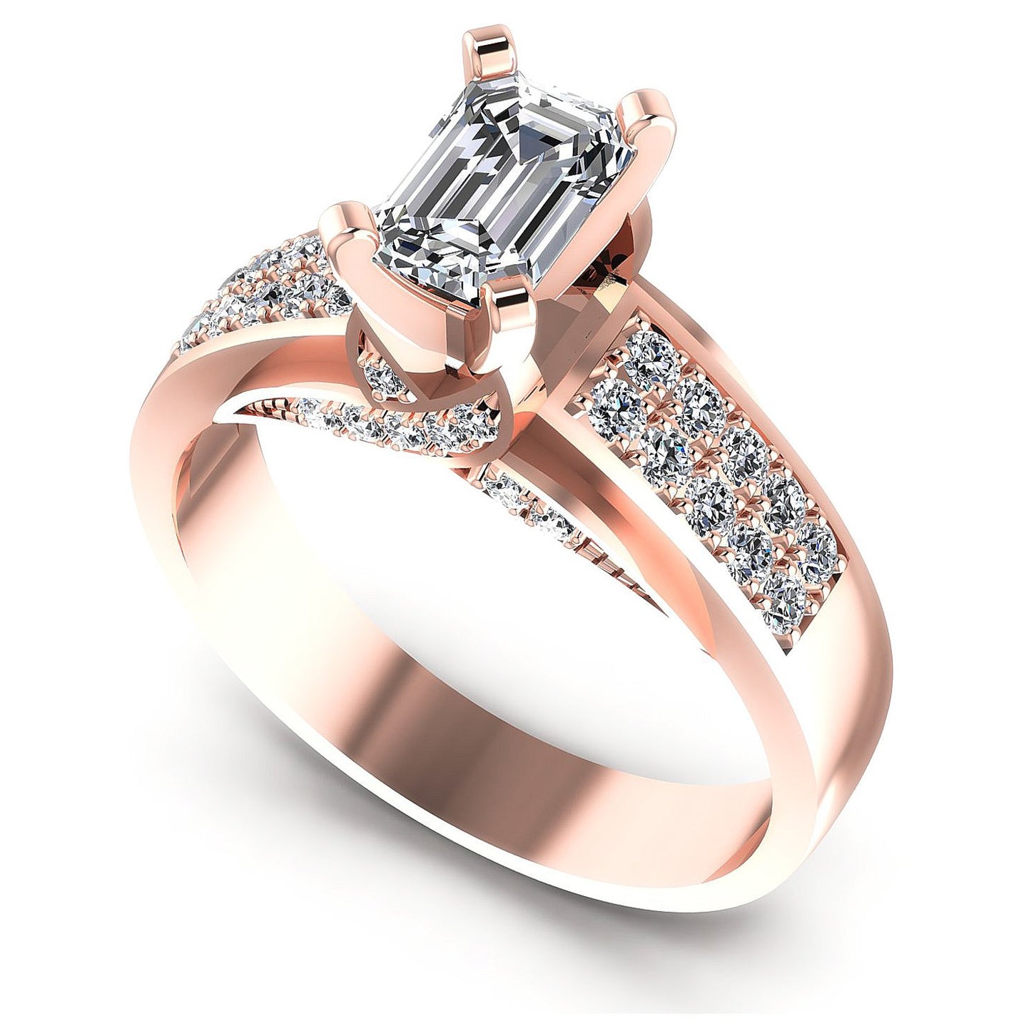 0.85CT Emerald And Round Cut Diamonds Engagement Rings