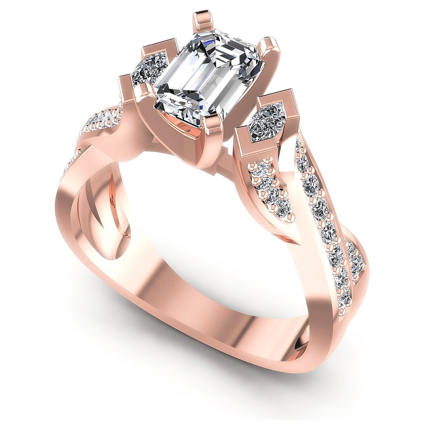 0.75CT Emerald And Round And Marquise Cut Diamonds Engagement Rings