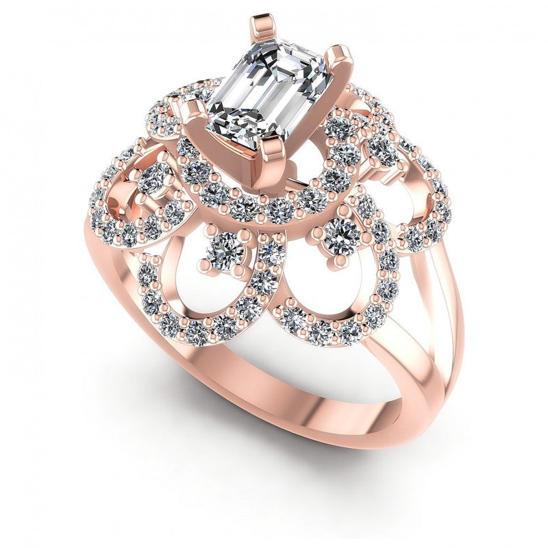 Round and Emerald Diamonds 1.15CT Engagement Ring in 18KT White Gold