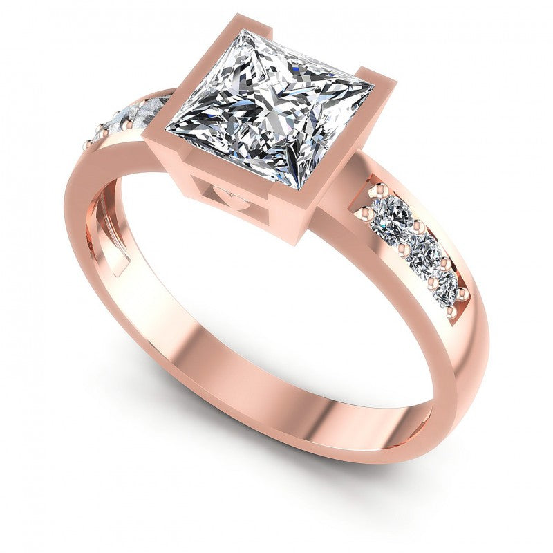 Princess and Round Diamonds 0.60CT Engagement Ring in 18KT White Gold