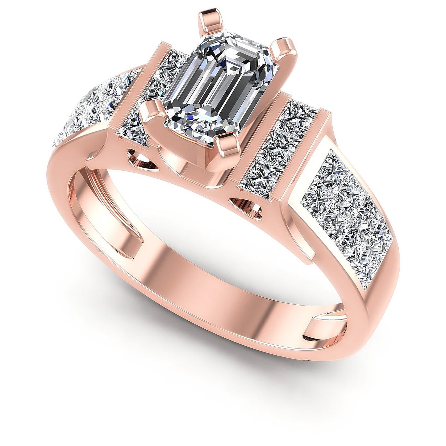 1.15CT Emerald And Princess Cut Diamonds Engagement Rings