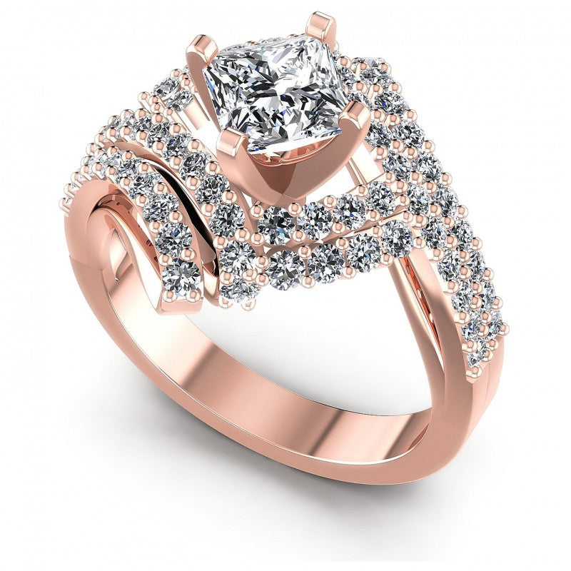 Princess and Round Diamonds 1.15CT Engagement Ring in 18KT White Gold