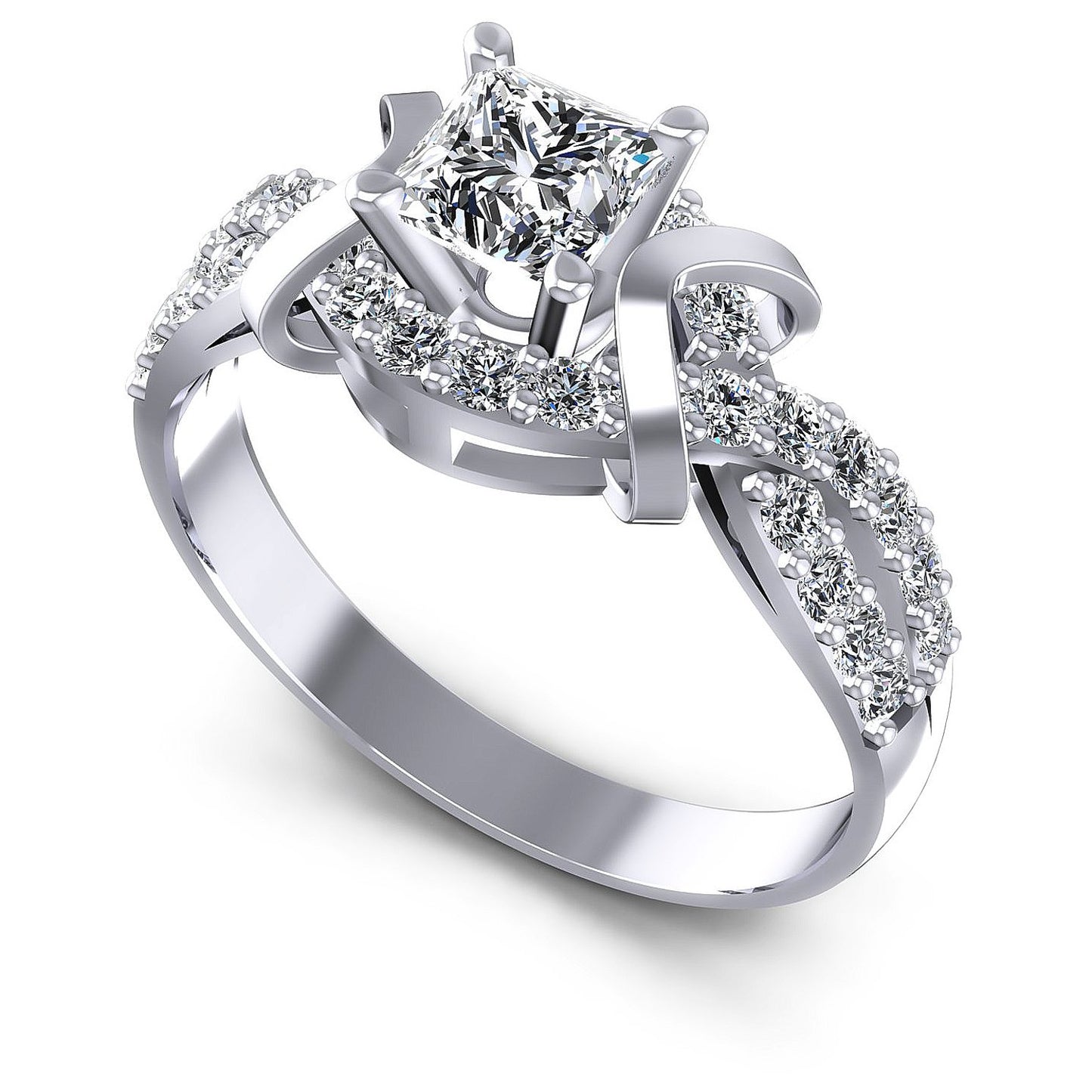 1.05CT Princess And Round Cut Diamonds Engagement Rings
