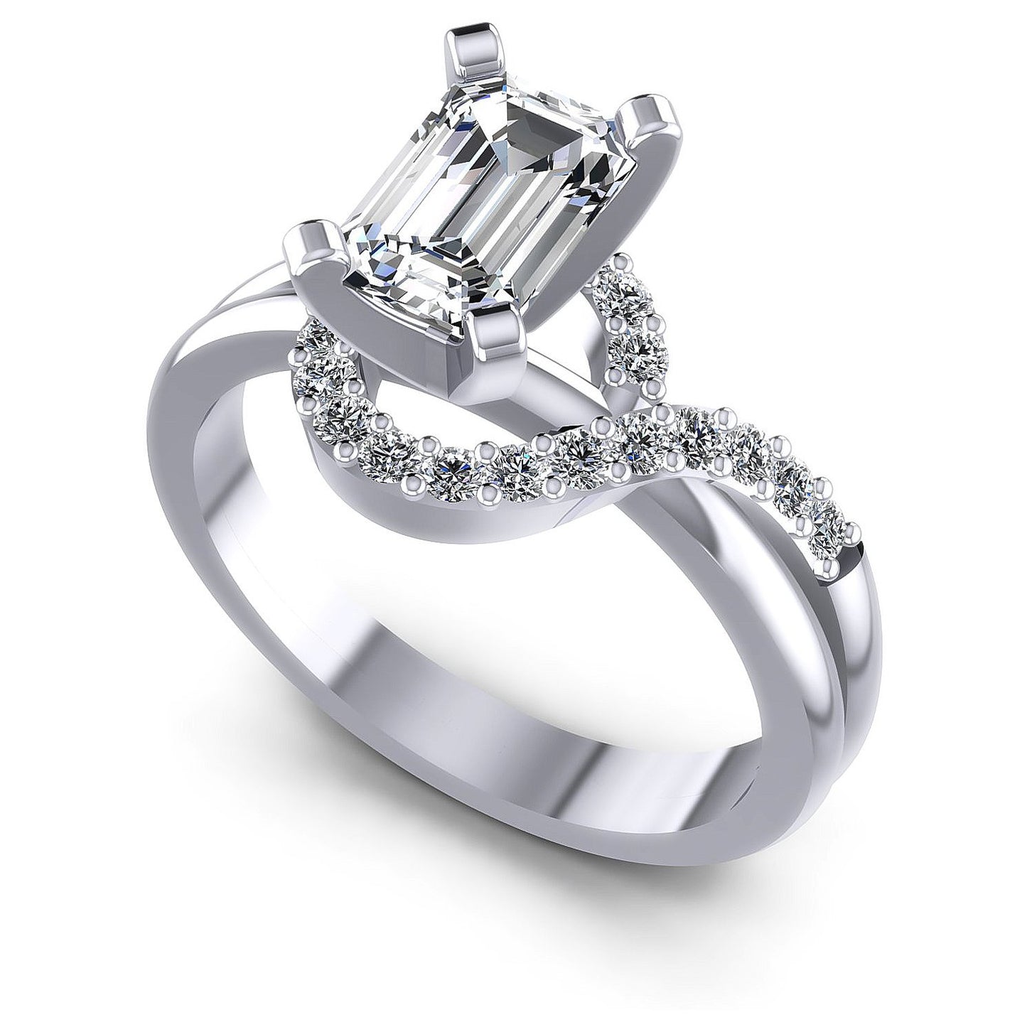 0.60CT Emerald And Round Cut Diamonds Engagement Rings