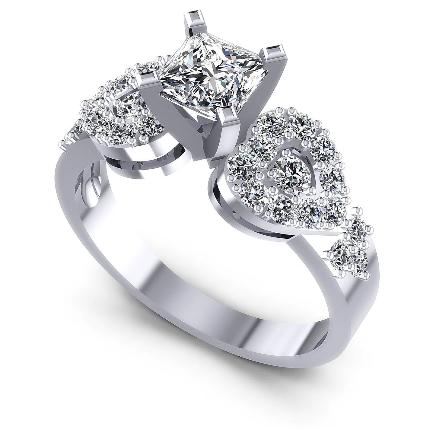 0.95CT Princess And Round Cut Diamonds Engagement Rings