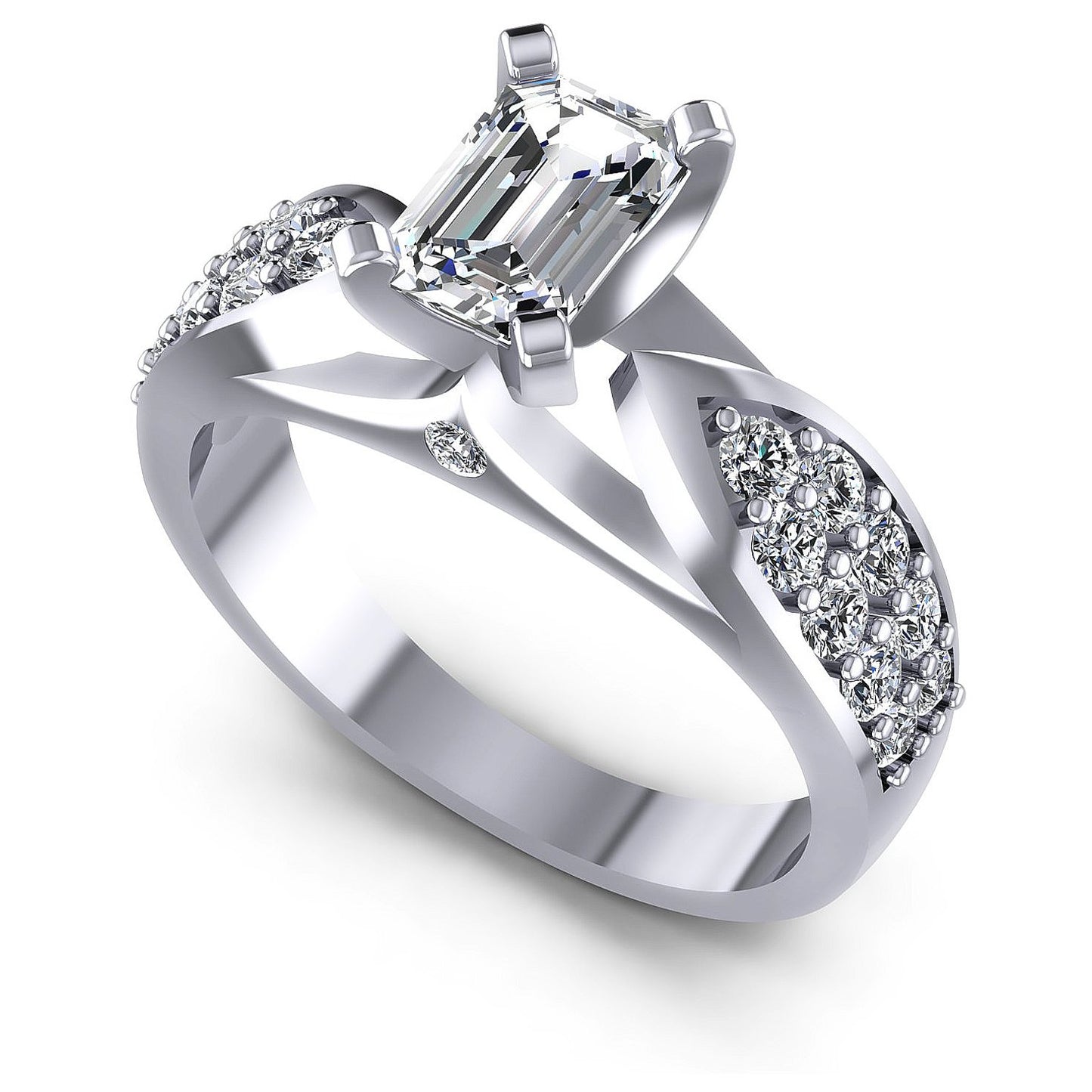 0.95CT Emerald And Round Cut Diamonds Engagement Rings