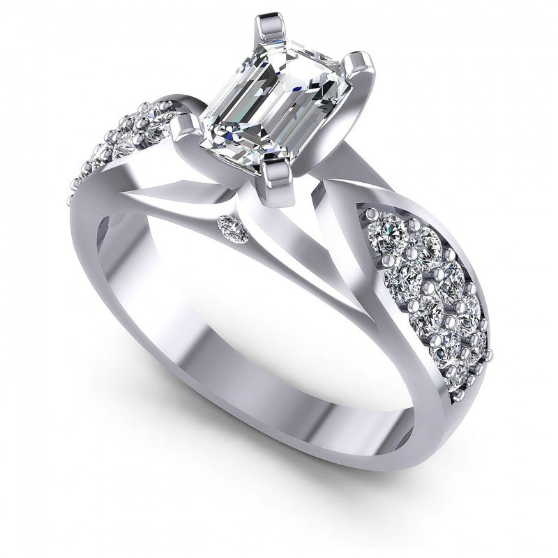 Round and Emerald Diamonds 0.95CT Engagement Ring in 14KT White Gold