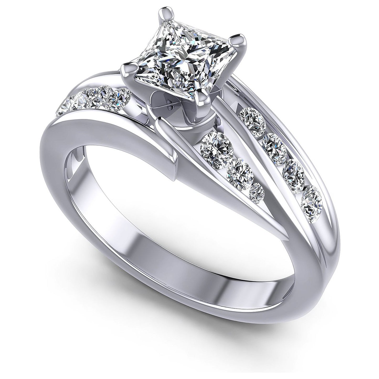 0.95CT Princess And Round Cut Diamonds Engagement Rings