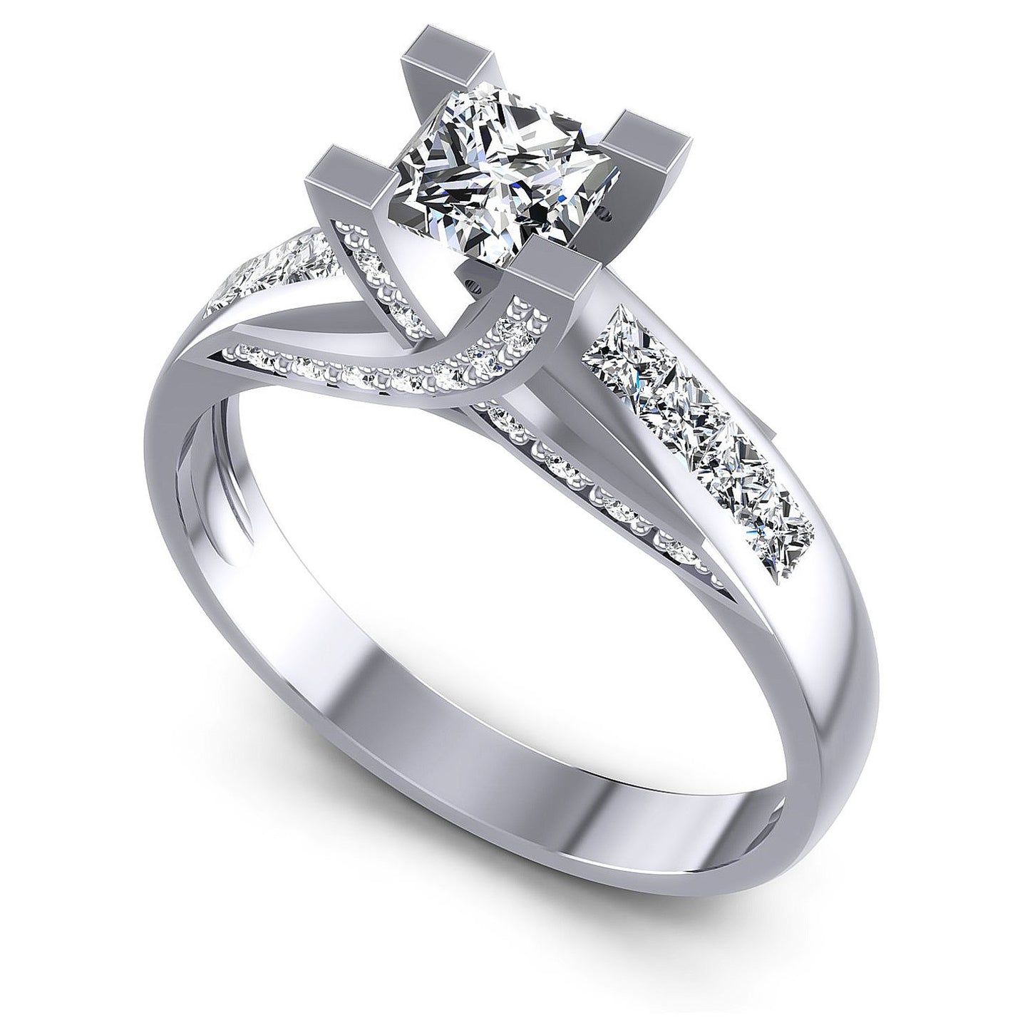 1.00CT Princess And Round Cut Diamonds Engagement Rings