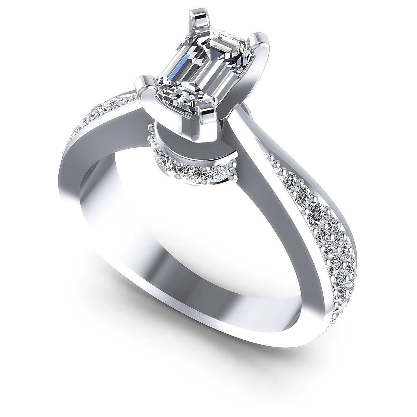 0.95CT Emerald And Round Cut Diamonds Engagement Rings
