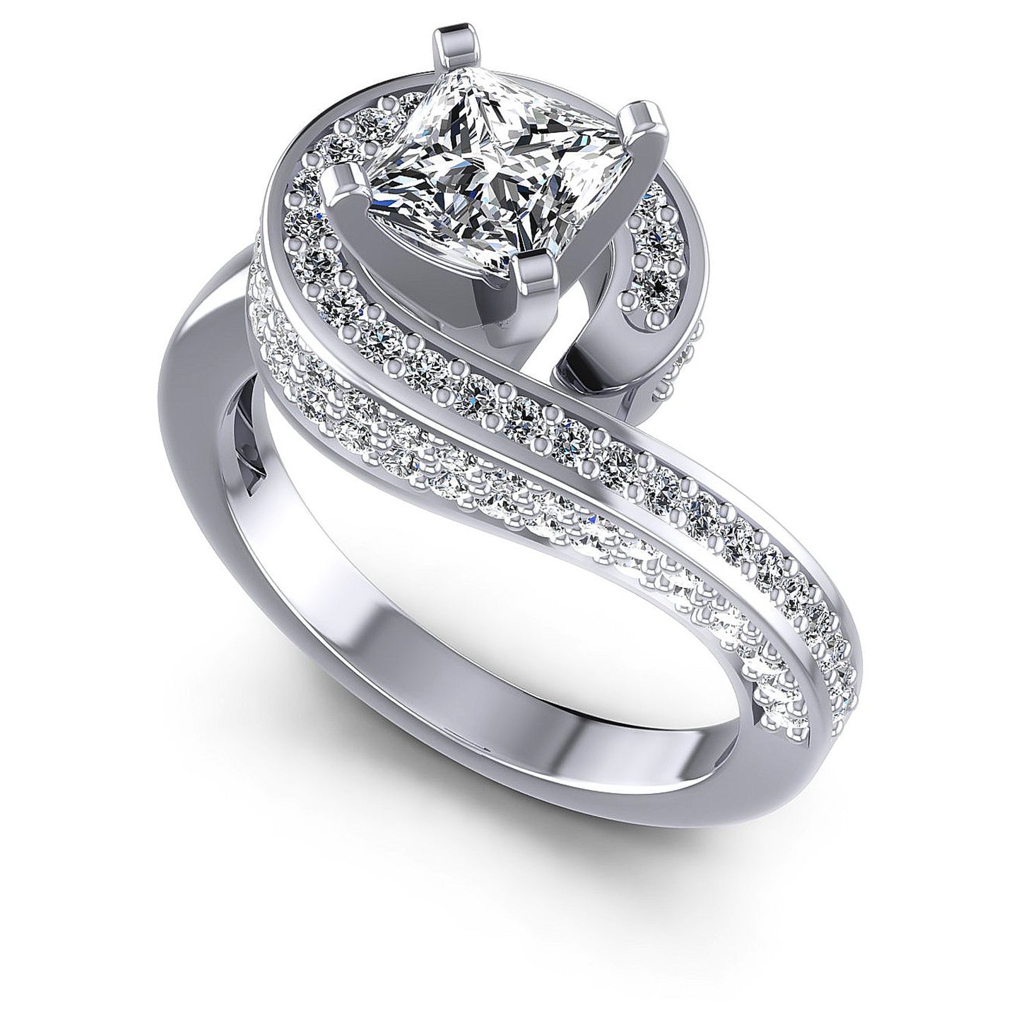 0.95CT Princess And Round Cut Diamonds Engagement Rings