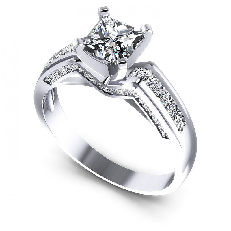 Princess and Round Diamonds 0.80CT Engagement Ring in 14KT White Gold