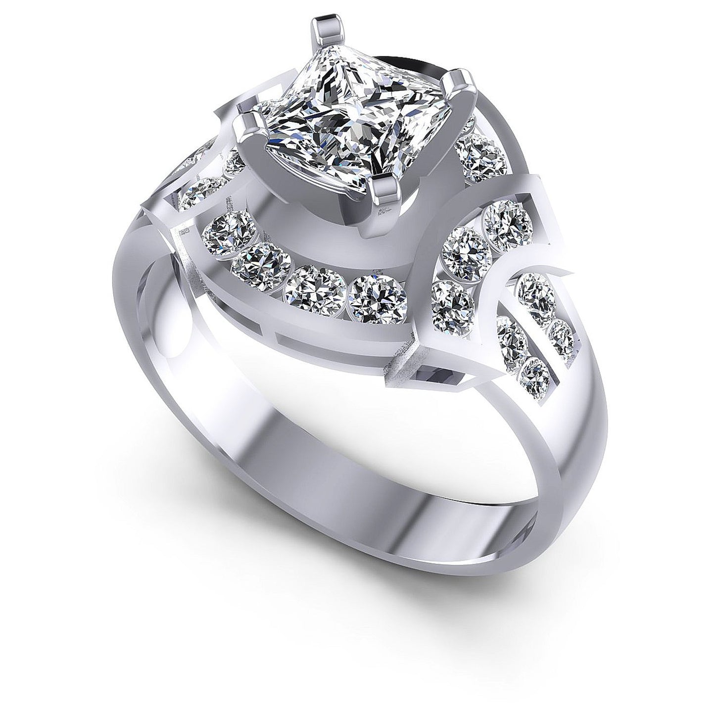 0.95CT Princess And Round Cut Diamonds Engagement Rings