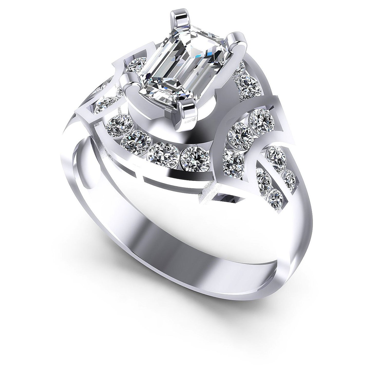 0.95CT Emerald And Round Cut Diamonds Engagement Rings