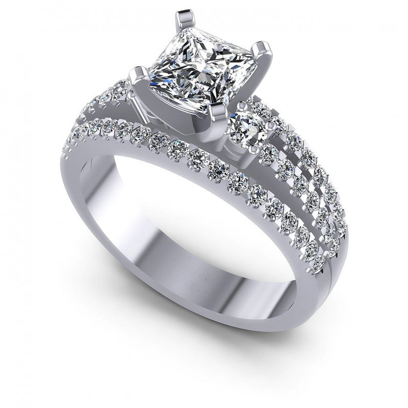 Princess and Round Diamonds 0.95CT Engagement Ring in 14KT White Gold