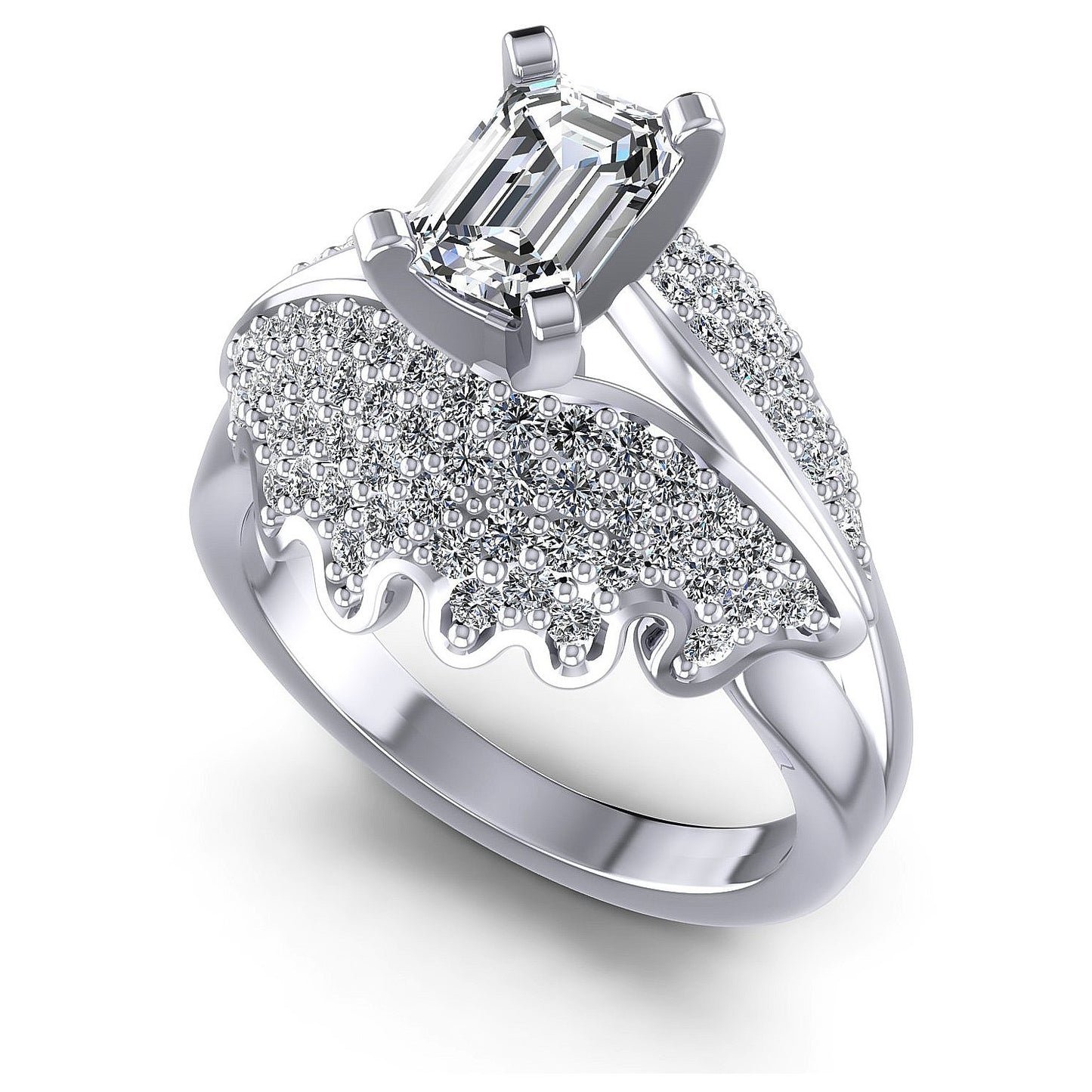 1.00CT Emerald And Round Cut Diamonds Engagement Rings