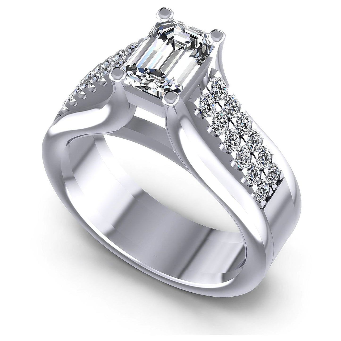 0.75CT Emerald And Round Cut Diamonds Engagement Rings
