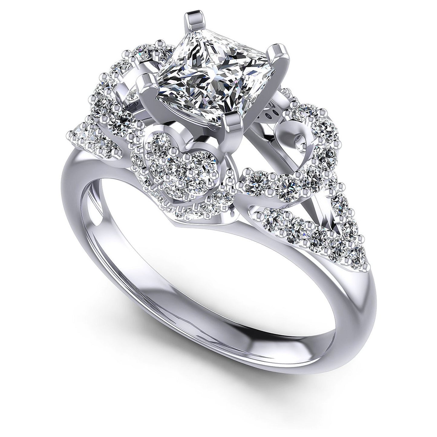 1.00CT Princess And Round Cut Diamonds Engagement Rings