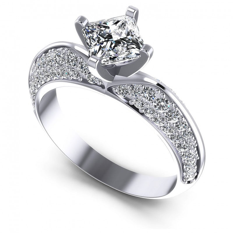 Princess and Round Diamonds 1.00CT Engagement Ring in 14KT White Gold