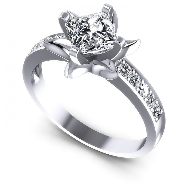 Princess and Round Diamonds 0.60CT Engagement Ring in 14KT White Gold