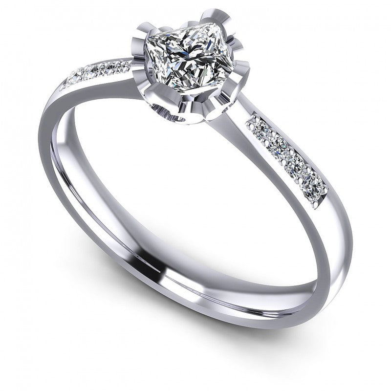 Princess and Round Diamonds 1.85CT Engagement Ring in 14KT White Gold