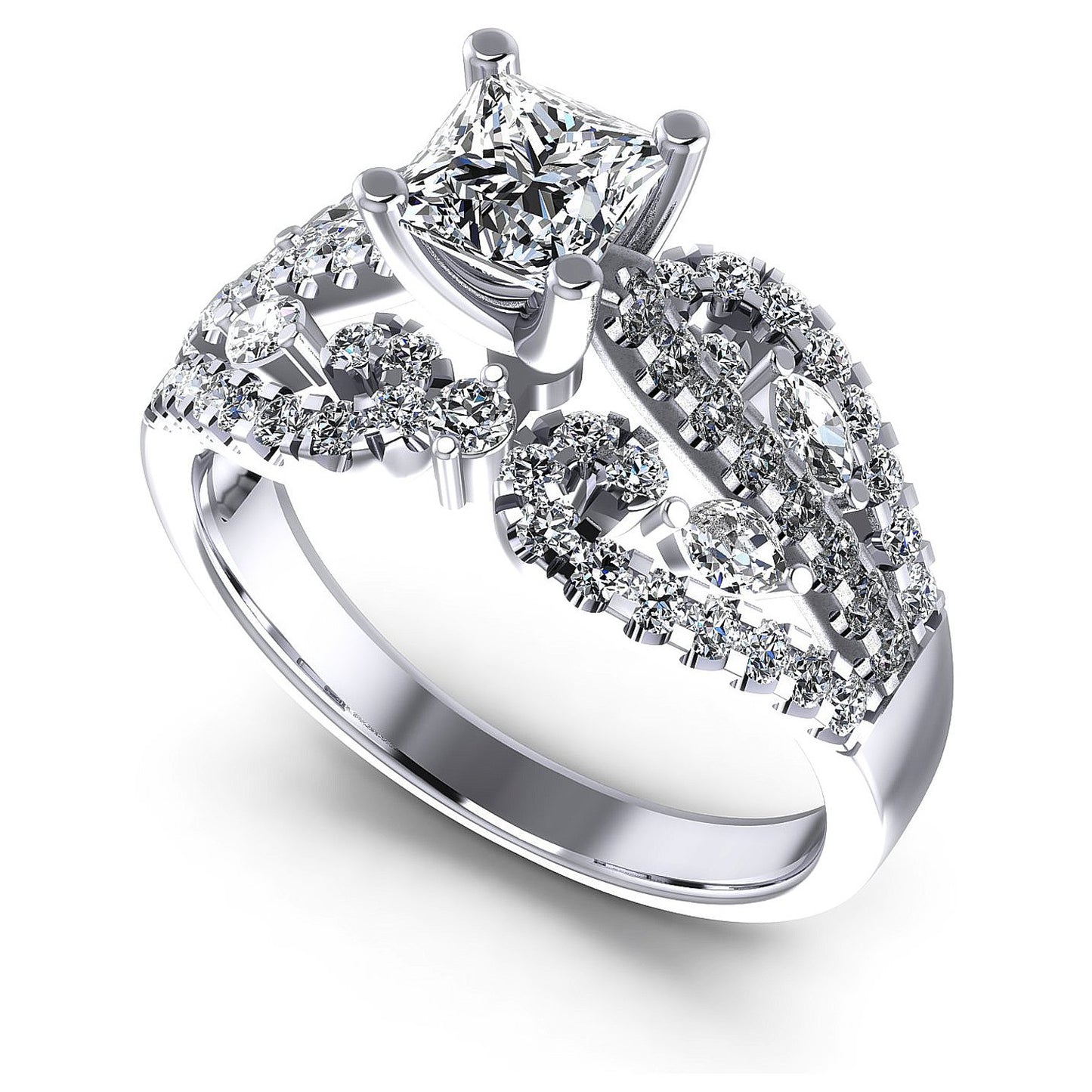 1.25CT Princess And Round And Marquise Cut Diamonds Engagement Rings