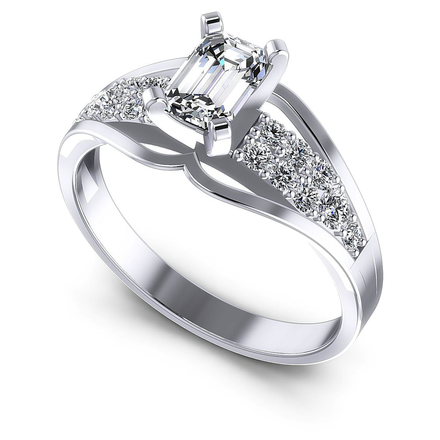0.70CT Emerald And Round Cut Diamonds Engagement Rings