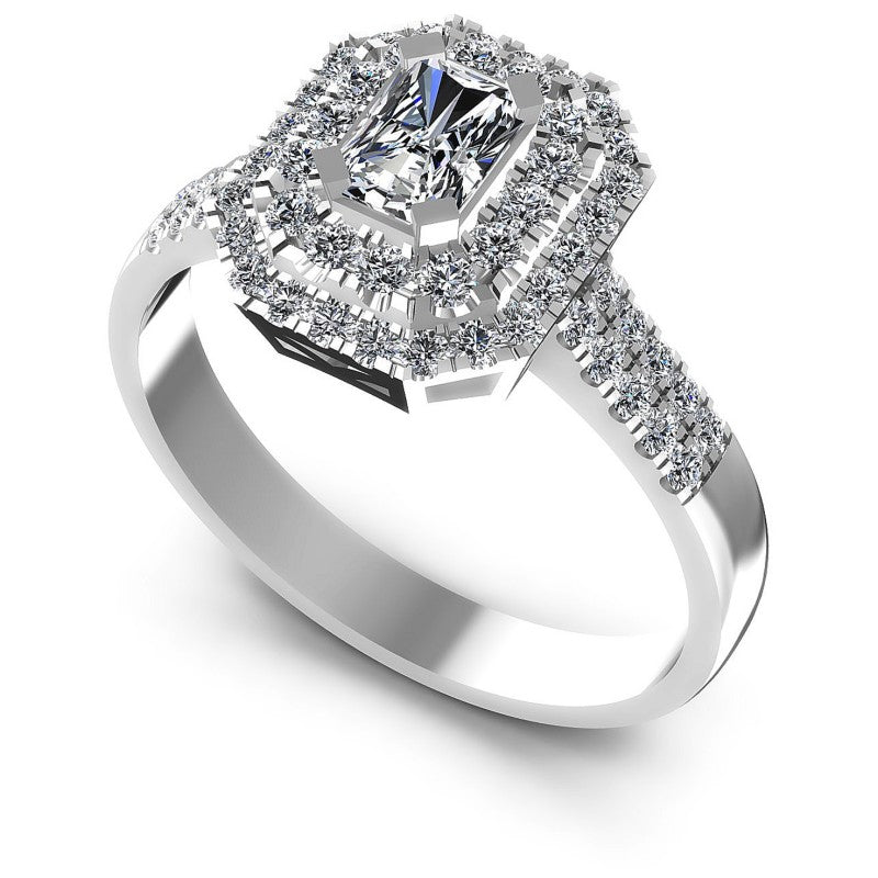 Round and Emerald Diamonds 0.95CT Halo Ring in 14KT White Gold