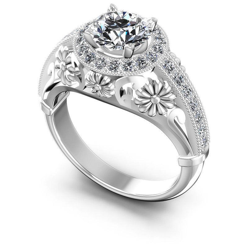 Round Diamonds 0.85CT Antique Ring in 14KT White Gold