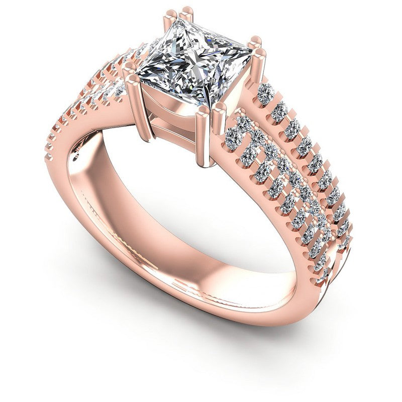 Princess and Round Diamonds 0.85CT Engagement Ring in 18KT White Gold