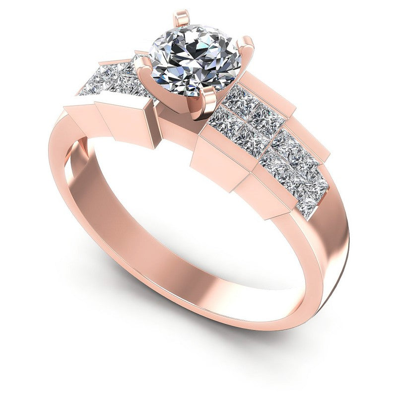 Princess and Round Diamonds 0.85CT Engagement Ring in 18KT White Gold