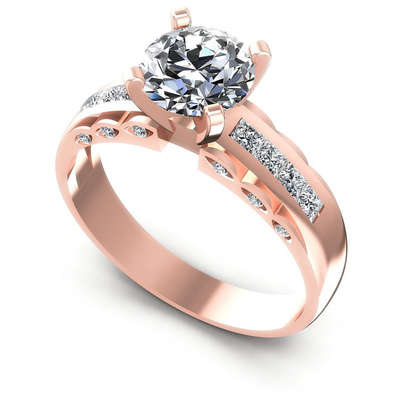 Princess and Round Diamonds 0.70CT Engagement Ring in 18KT White Gold