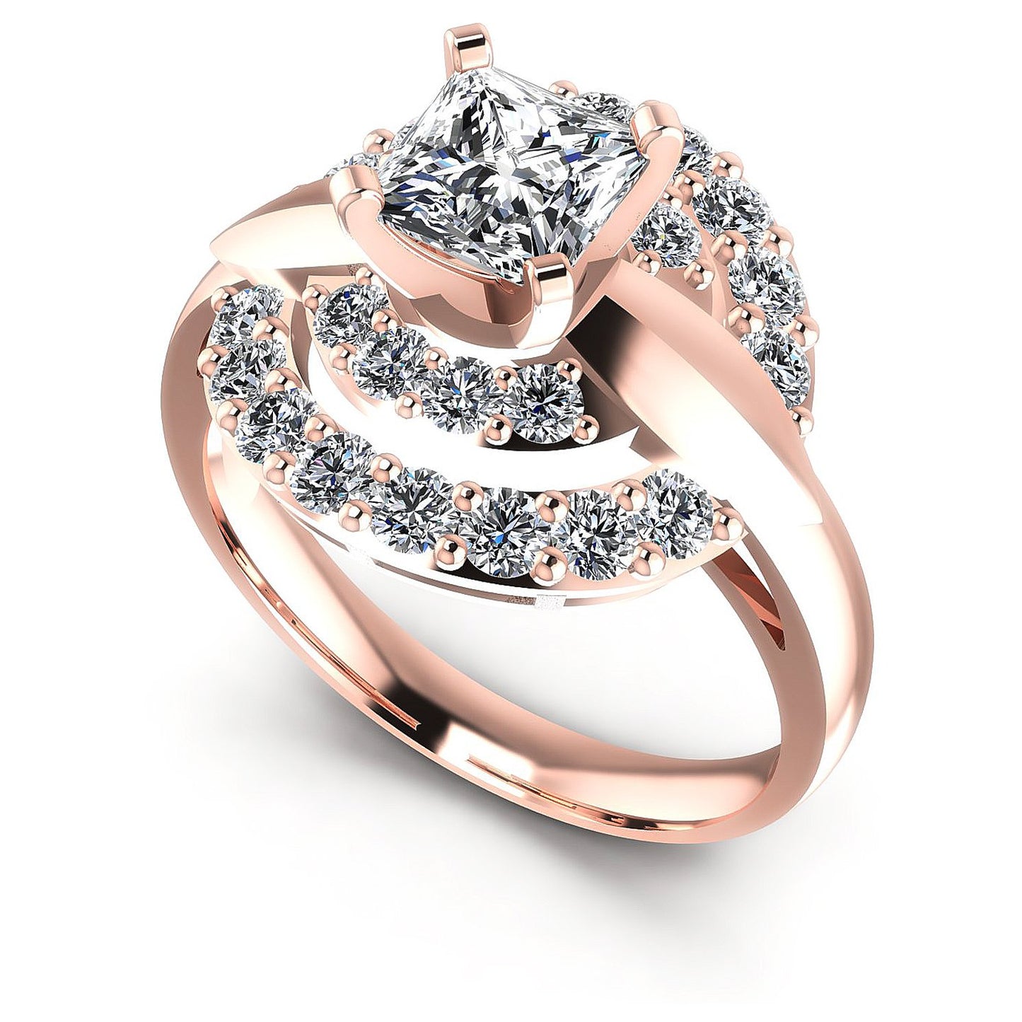 1.25CT Princess And Round Cut Diamonds Engagement Rings