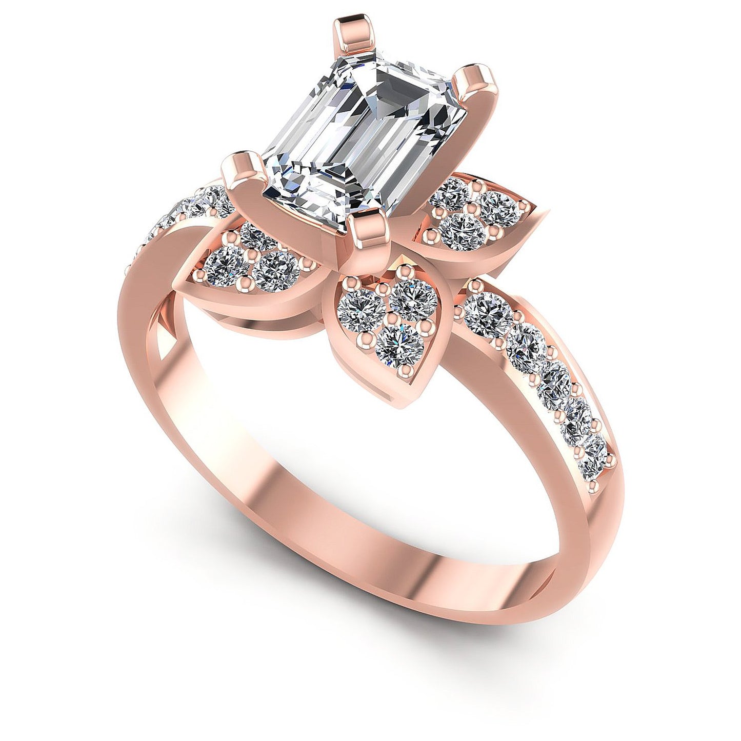 0.75CT Emerald And Round Cut Diamonds Engagement Rings