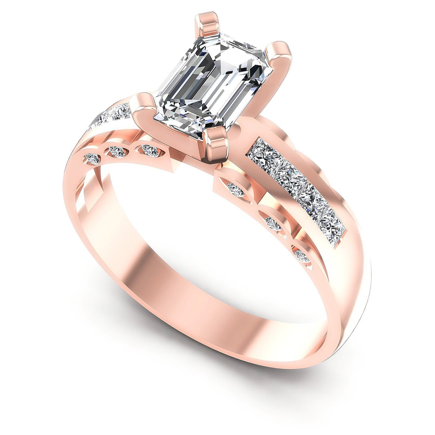 0.70CT Emerald And Round And Princess Cut Diamonds Engagement Rings