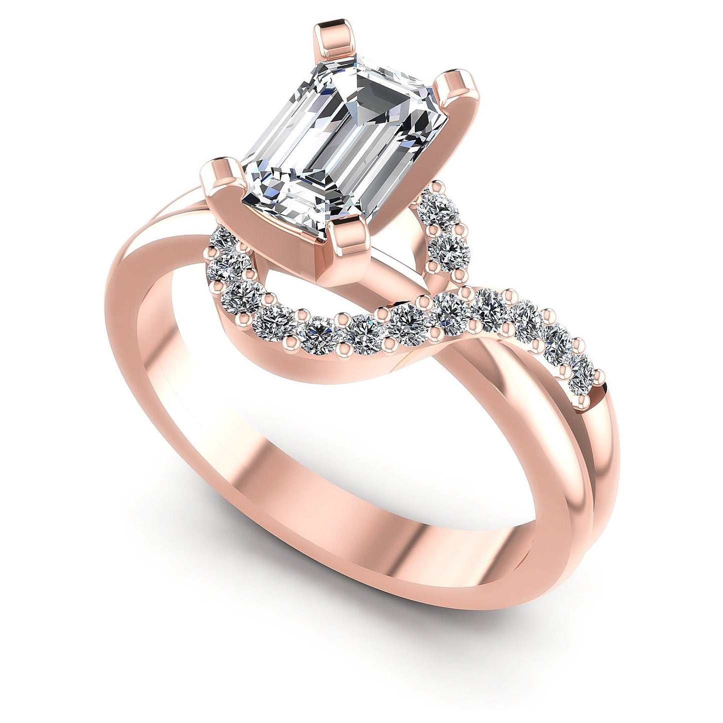 0.60CT Emerald And Round Cut Diamonds Engagement Rings