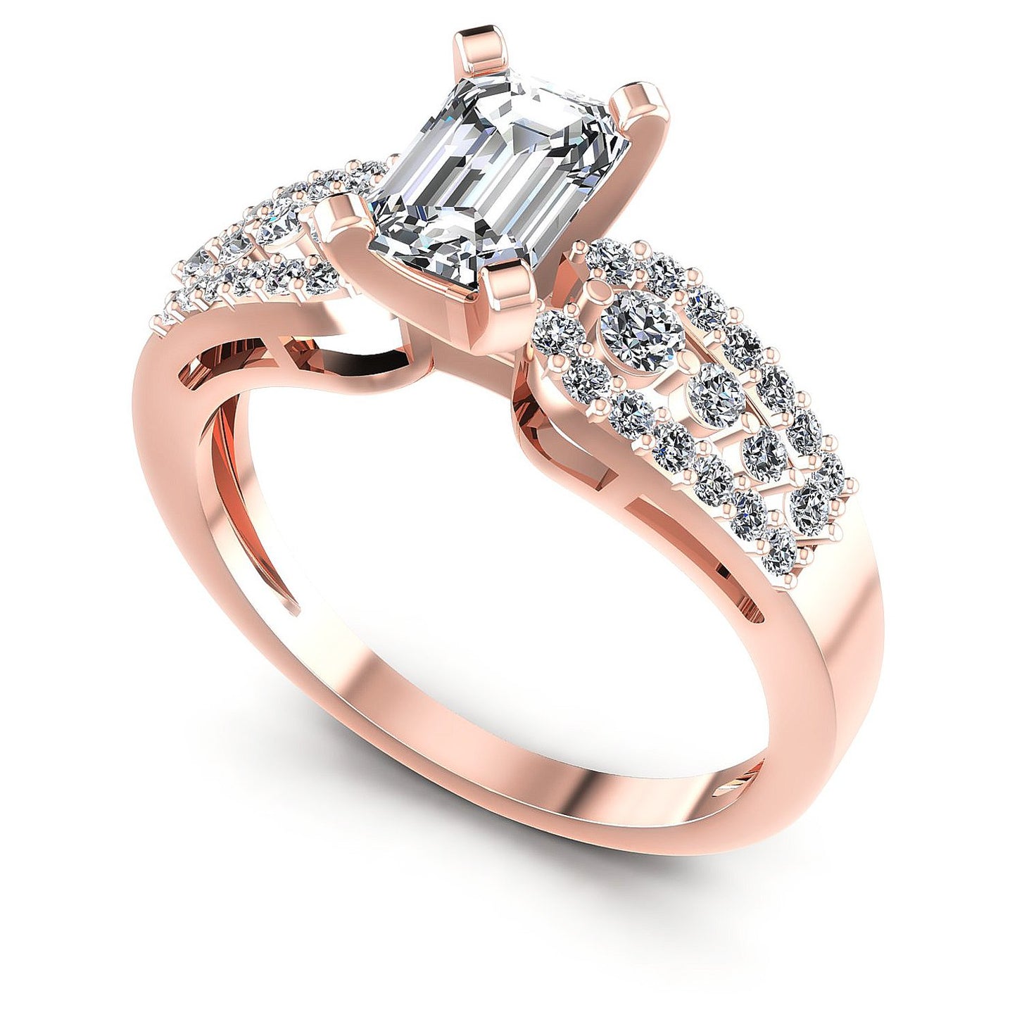0.80CT Emerald And Round Cut Diamonds Engagement Rings