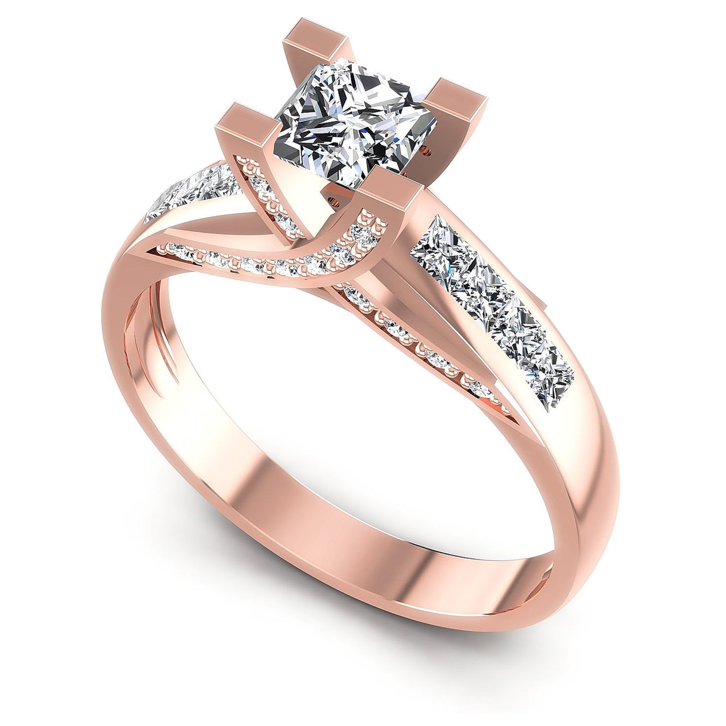 1.00CT Princess And Round Cut Diamonds Engagement Rings