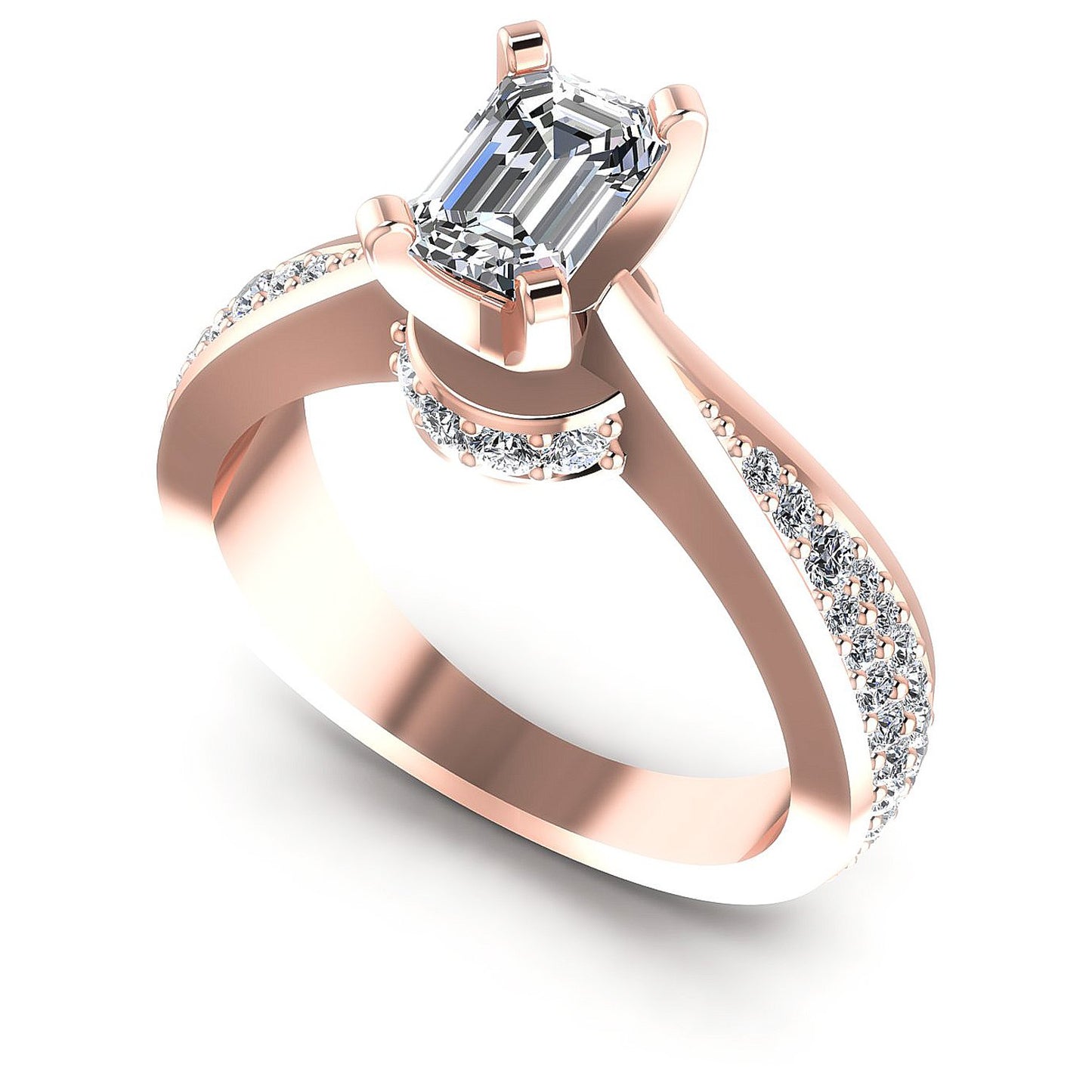 0.95CT Emerald And Round Cut Diamonds Engagement Rings